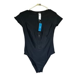 NWT ✨ CUPSHE Black Short Sleeve Swimsuit Zip One Piece